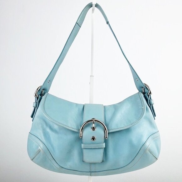 RARE Coach Y2K Baby Blue Soho Silver Buckle Flap Shoulder Bag 9248 - Picture 1 of 16